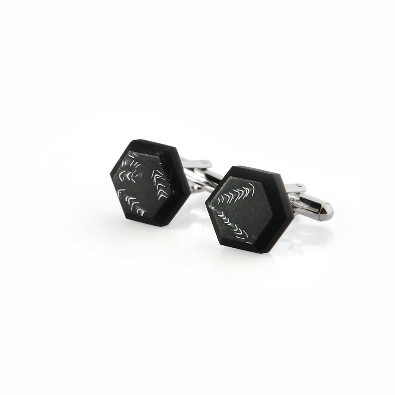 Black French Cufflinks with Steel Bits 
