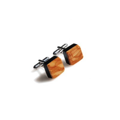 Square French Cufflinks with Olive Wood 
