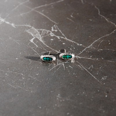silver earrings with green onyx