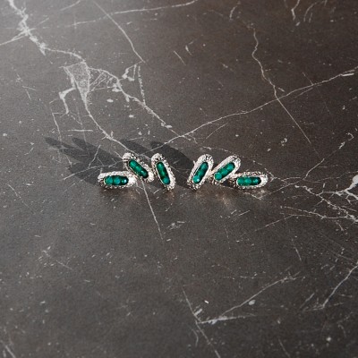 long silver earrings with green onyx