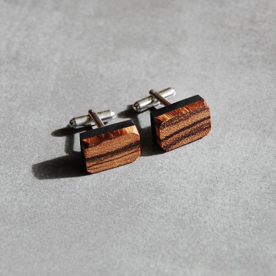 Rectangle French Cufflinks with Bocote Wood 