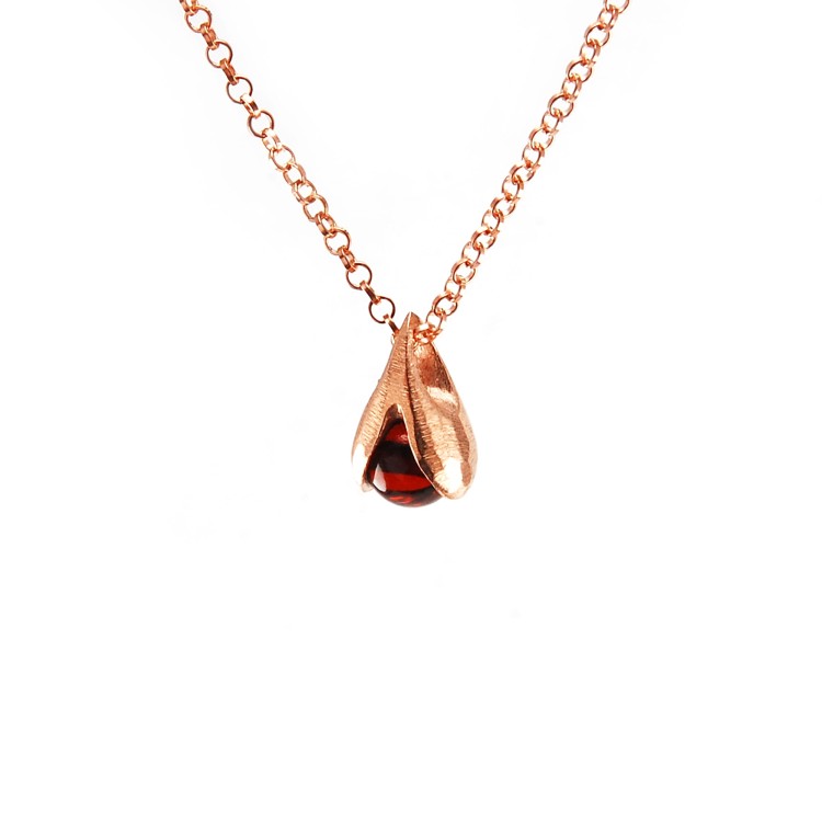 naszyjnik konwalia złocony na różowo z wiśniowym bursztynem 1.jpg